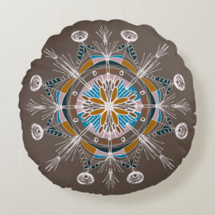Bohemian Mandala Hand Drawn Colourful Round Pillow