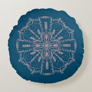 Bohemian Mandala Hand Drawn Mute Pink Round Pillow