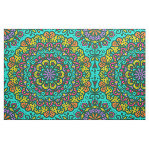 Bohemian Mandala Jewel Tone Hand Drawn Colourful Fabric