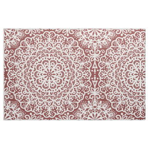 Bohemian Mandala White Lace on Burgundy Jewel Tone Fabric
