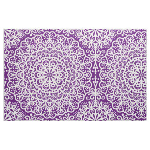 Bohemian Mandala White Lace on Purple Jewel Tone Fabric