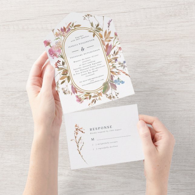 Bohemian Mauve Wildflower Frame Wedding All In One All In One Invitation (Tearaway)