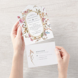 Bohemian Mauve Wildflower Frame Wedding All In One All In One Invitation