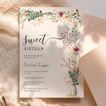 Bohemian meadow wild flowers spring sweet 16 invitation<br><div class="desc">Bohemian meadow pastel wild flowers spring summer Sweet 16 birthday party with pretty wild country flowers in boho retro orange, red,  peach,   green leaves,  fern and more,  with a brushed script typography on an elegant editable soft beige ivory background.</div>