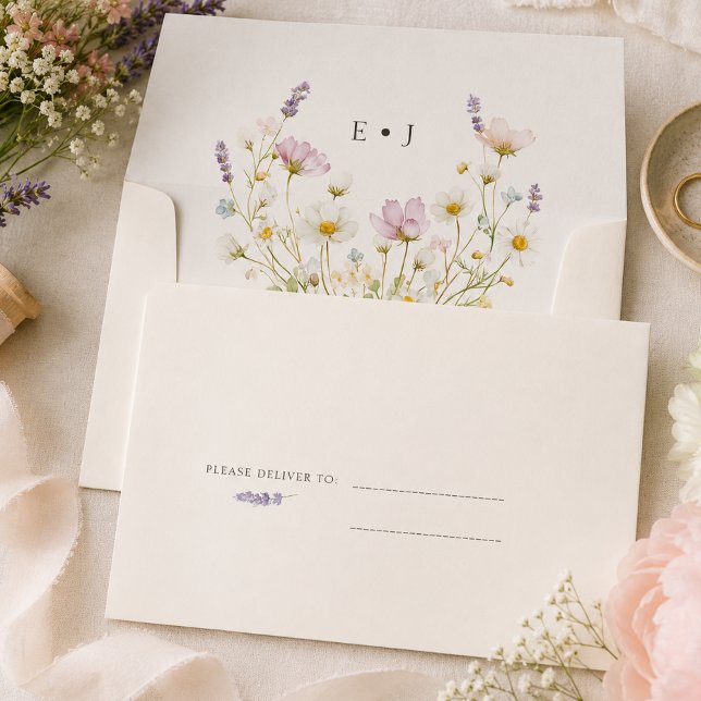 Bohemian Minimalist Lavender Sprig Wedding Envelope (Bohemian Minimalist Lavender Sprig Wedding Envelope)