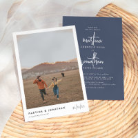 Bohemian Minimalist Navy Blue Simple Photo Wedding