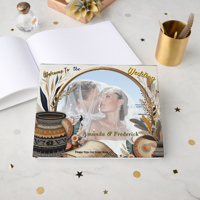 Bohemian mix of colours and decor theme guest book (Front Open)