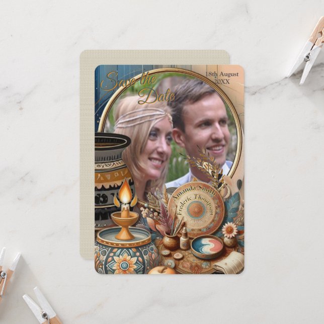 Bohemian mix of colours and decor theme invitation (Front/Back In Situ)