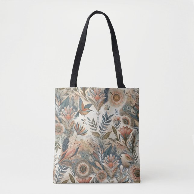 Bohemian mix of colours and flower theme tote bag (Front)