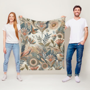 Bohemian mix of teal, magenta, purple on creams fleece blanket