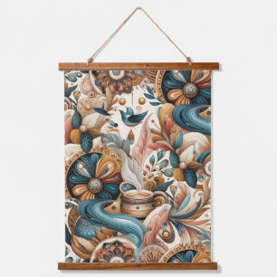 Bohemian mix of teal, magenta, purple on creams hanging tapestry