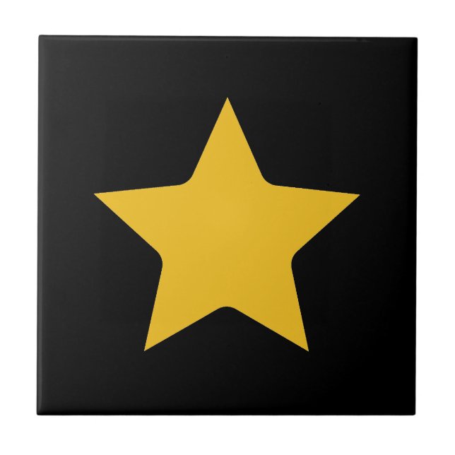 Bohemian Modern Boho Yellow Gold Star Black Tile (Front)