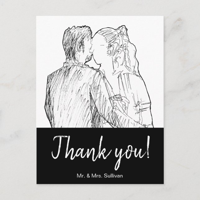 Bohemian Modern Sketch Photograph Black Thank you Postcard (Front)