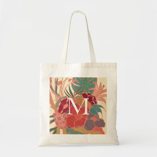 Bohemian Monogram Floral Vintage Budget Tote Bag (Front)