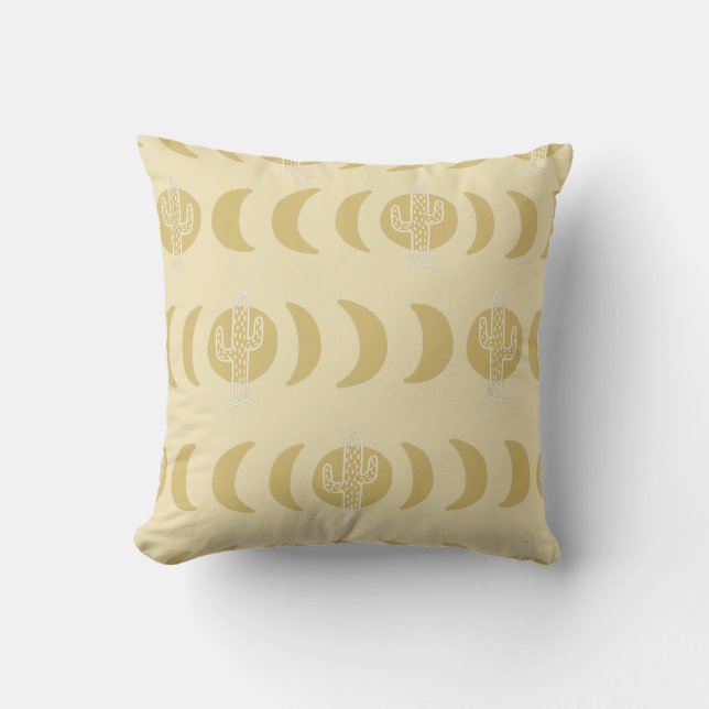Bohemian Moon Phase Cactus Throw Pillow (Front)