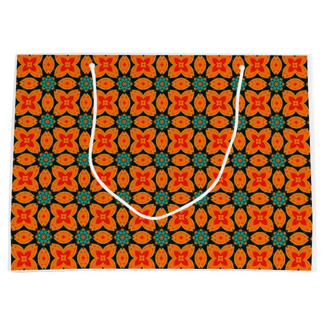 Bohemian Moroccan Geometric Floral Pattern Large Gift Bag (Front)
