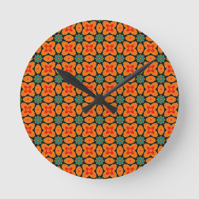 Bohemian Moroccan Geometric Floral Pattern Round Clock (Front)