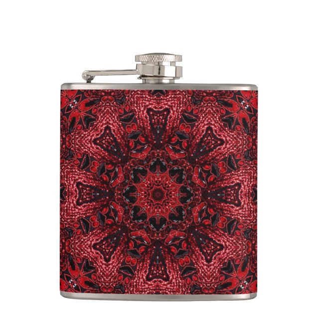 bohemian moroccan maroon burgundy mandala hip flask (Front)