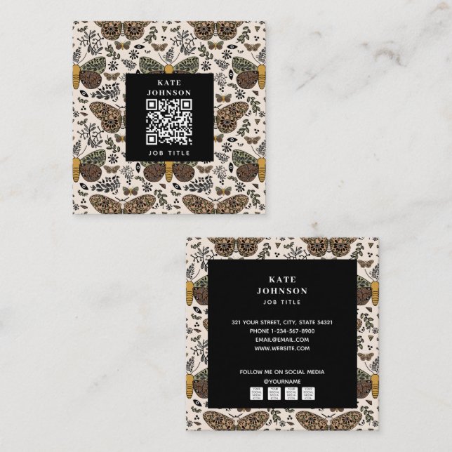 Bohemian Moth Wildflowers Aesthetician Beauty Salo Square Business Card (Front/Back)