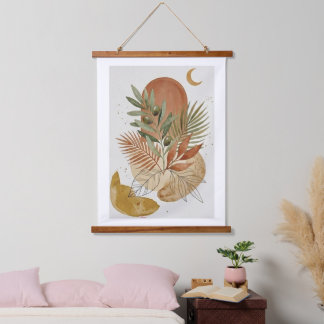 Bohemian mural "Earthy Leaves and Arches" Hanging Tapestry