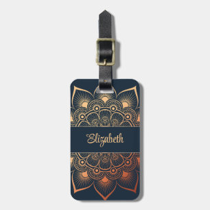 Bohemian Navy Blue Peach Mandala Luggage Tag