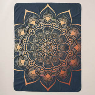 Bohemian Navy Blue Peach Mandala Sherpa Blanket