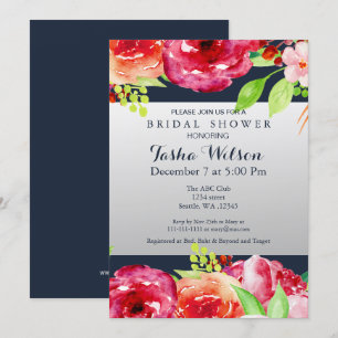 bohemian navy silver floral modern Shower Invite
