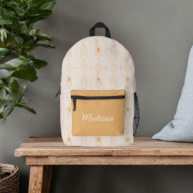 Bohemian Neutral Custom Name Printed Backpack (Creator Uploaded)