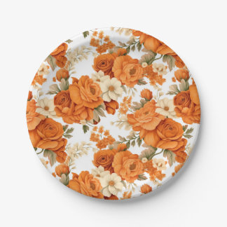Bohemian orange flowers paper plate