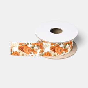 Bohemian orange flowers satin ribbon