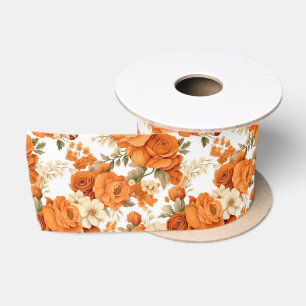 Bohemian orange flowers satin ribbon