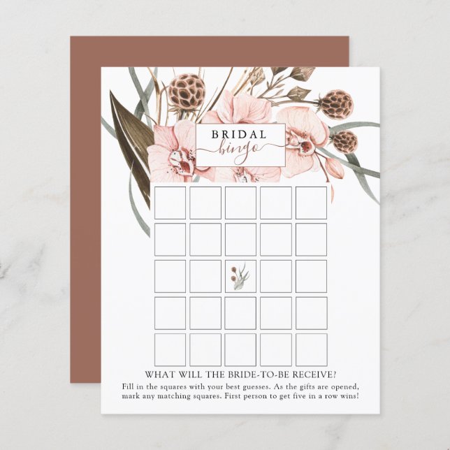 Bohemian Orchid Bridal Shower Bingo Game Card (Front/Back)