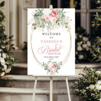 Bohemian Pale Pink Flowers Bridal Shower Welcome