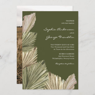 Bohemian Palm Leaves Wedding Invitation with Photo