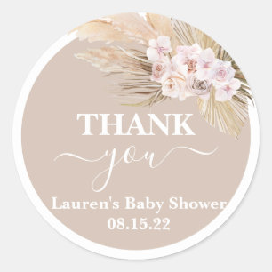 Bohemian Pampas Grass Baby Shower Round Sticker