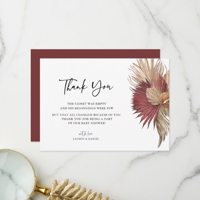 Bohemian Pampas Grass Baby Shower Thank You  (Front/Back In Situ)