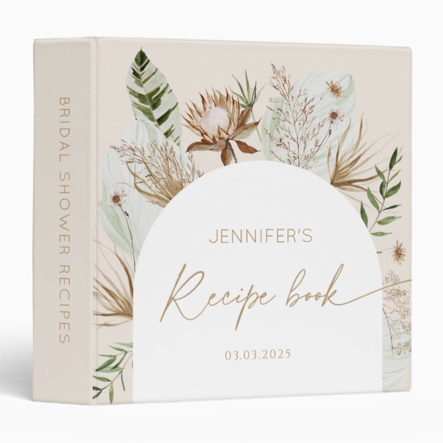 Bohemian pampas grass bridal shower recipe book binder (Front/Spine)