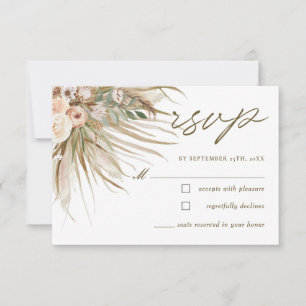 Bohemian Pampas Grass Earthy Tone Floral Wedding RSVP Card