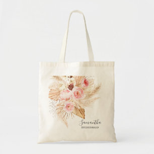 Bohemian Pampas Grass Floral Bridesmaid Tote Bag