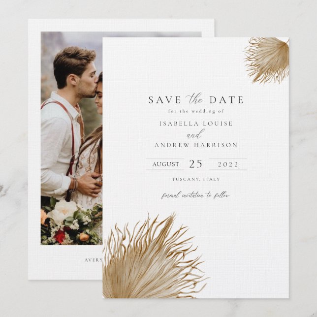 Bohemian Pampas Grass  Photo Save The Date  Invitation (Front/Back)