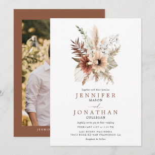 Bohemian Pampas Grass Photo Wedding Invitation