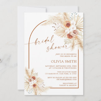 Bohemian Pampas Grass Terracotta Bridal Shower Invitation