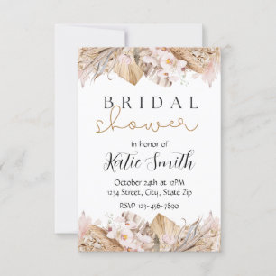 Bohemian Pampas Grass Wedding Invitation   Rustic 