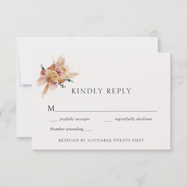 Bohemian Pampas Grass Wedding Response Card (Front)