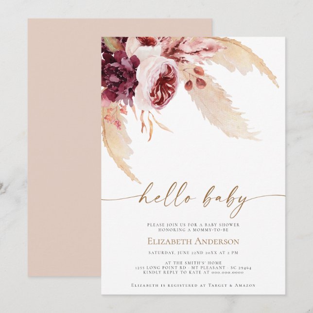 Bohemian Pampas Tropical Desert Grass Baby Shower Invitation (Front/Back)