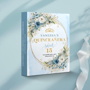 Bohemian Pastel Blue Floral Gold 15th Memory Album Binder
