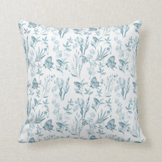 Bohemian pastel blue vintage butterfly floral throw pillow