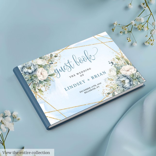 Bohemian Pastel Blue White Gold Peonies Livre d'or (Bohemian Pastel Blue White Gold Peonies Guest Book)