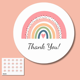 Bohemian Pastel Rainbow with Heart Thank You  Classic Round Sticker