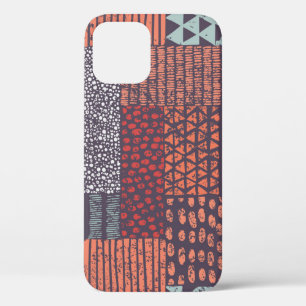 Bohemian patchwork: hand-drawn seamless design. iPhone 12 case